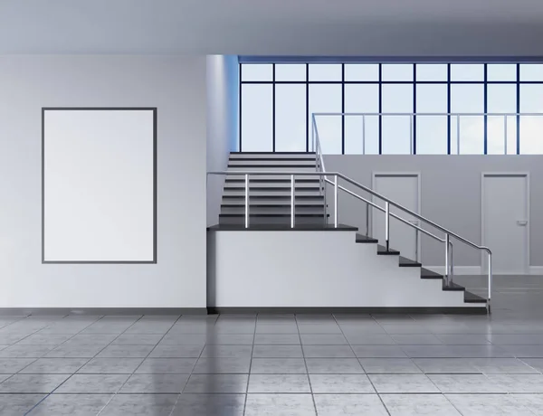 Modern school corridor interior with empty poster on wall. Mock up, 3D Rendering illustration