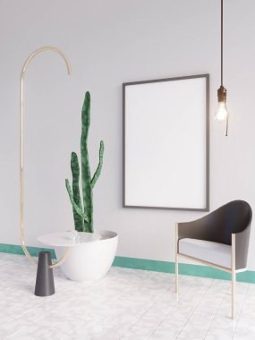 Art deco tarzı iç mockup Poster. 3D render. 3D çizim