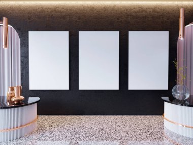 poster çerçeveleri hipster iç arka plan, İskandinav tarzı, 3d render, 3d çizim kadar alay