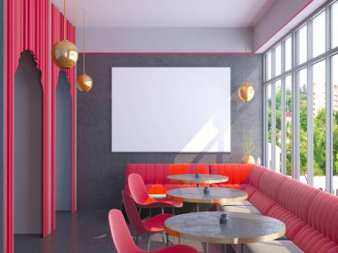 Poster Metro İstasyonu yürüyen merdiven içinde medya şablon reklamları görüntülemek kadar alay et. 3D render illüstrasyon