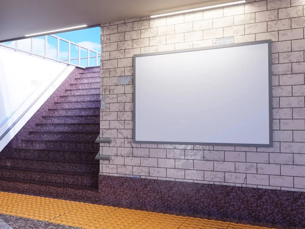 Mintája fel poszter média sablon hirdetéseket megjeleníteni Subway station mozgólépcső. 3D rendering illusztráció — Stock Fotó