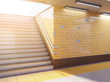 Metro istasyonunda medya şablon reklamları görüntülemek poster alay. 3D çizim, işleme