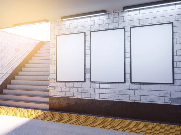Makiety plakat, media szablon reklamy wyświetlane w stacji metra. ilustracja 3D, renderowania — Zdjęcie stockowe