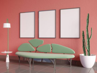 Poster iç kanepe beyaz bir arka planda 3d render, 3d resimde bir ağaç şeklinde kadar alay
