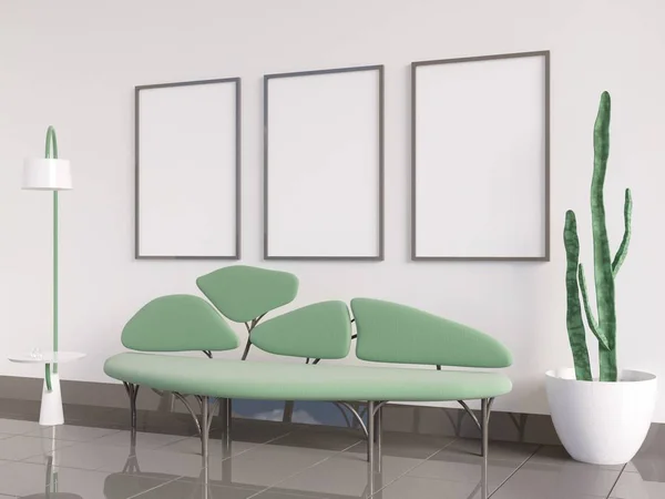 Mock up poster interieur, sofa in de vorm van een boom, op een witte achtergrond 3D-rendering, 3d illustratie — Stockfoto