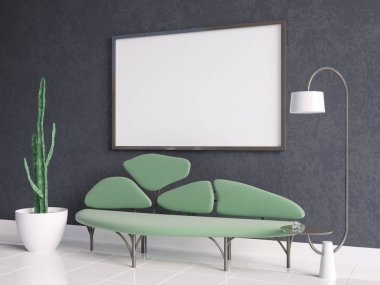 Poster iç kanepe beyaz bir arka planda 3d render, 3d resimde bir ağaç şeklinde kadar alay