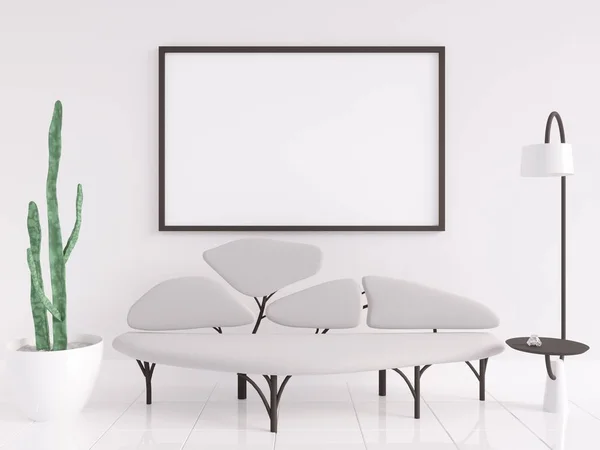 Mock up poster interieur, sofa in de vorm van een boom, op een witte achtergrond 3D-rendering, 3d illustratie — Stockfoto