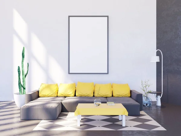 Interior moderno brilhante com moldura vazia. 3D renderização ilustração 3D — Fotografia de Stock