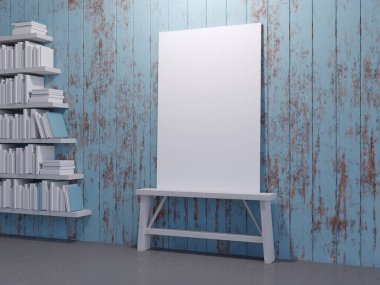 Boş çerçeve ile modern parlak iç. 3D render 3d çizim