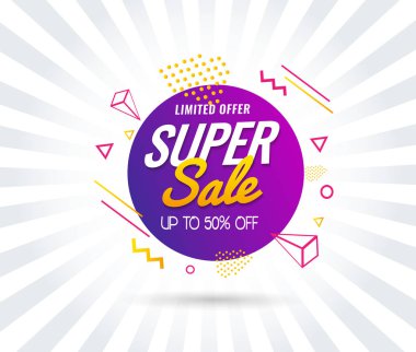 Satış banner şablon mor. Vektör çizim