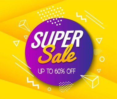 Satış banner şablon mor. Vektör çizim