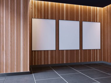 poster çerçevesi içinde yenilikçi iç geçmiş, 3d render kadar alay