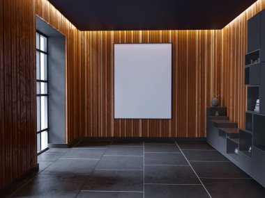 poster çerçevesi içinde yenilikçi iç geçmiş, 3d render kadar alay