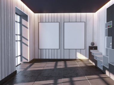 poster çerçevesi içinde yenilikçi iç geçmiş, 3d render kadar alay