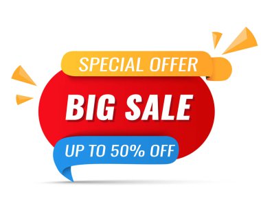 Satış banner şablon mor. Vektör çizim kadar 50