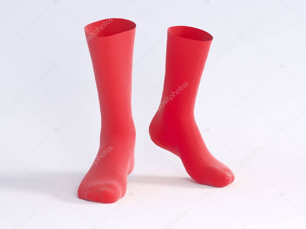 White socks, socks mockup 3d rendering illustration 