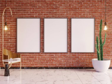 Art deco tarzı iç mockup Poster. 3D render. 3D çizim