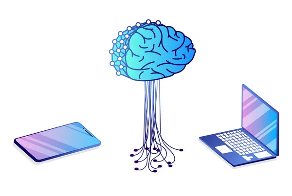 Concept isométrique plat de l'intelligence artificielle , — Image vectorielle