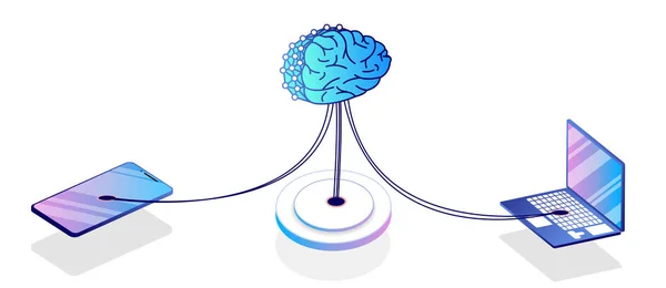 Concept isométrique plat de l'intelligence artificielle , — Image vectorielle