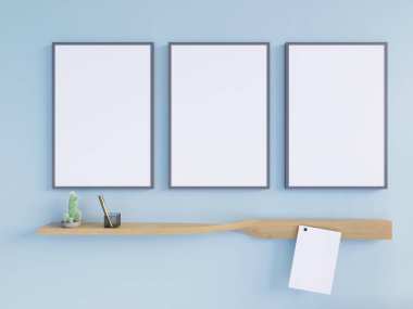 Art deco tarzı iç mockup Poster. 3D render. 3D çizim