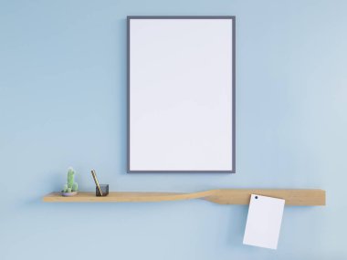 Art deco tarzı iç mockup Poster. 3D render. 3D çizim