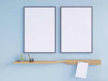 Art deco tarzı iç mockup Poster. 3D render. 3D çizim