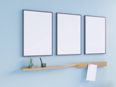 Art deco tarzı iç mockup Poster. 3D render. 3D çizim