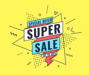 Satış afiş Memphis tarzı ile geometrik flash.