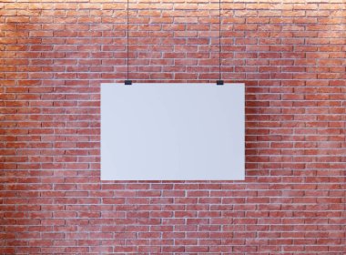 Art deco tarzı iç mockup Poster. 3D render. Tuğla duvar. illüstrasyon 