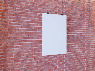 Art deco tarzı iç mockup Poster. 3D render. Tuğla duvar. illüstrasyon, eğilim, kadar vintage, duvar, beyaz  