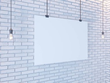 Mockup Poster in art deco style interior. 3d render. white brick wall. illustration