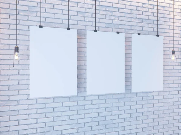 Mockup Poster in art deco style interior. 3d render. white brick wall. illustration