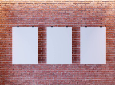 Art deco tarzı iç mockup Poster. 3D render. Tuğla duvar. illüstrasyon 