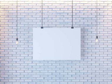 Mockup Poster in art deco style interior. 3d render. white brick wall. illustration