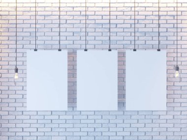 Mockup Poster in art deco style interior. 3d render. white brick wall. illustration