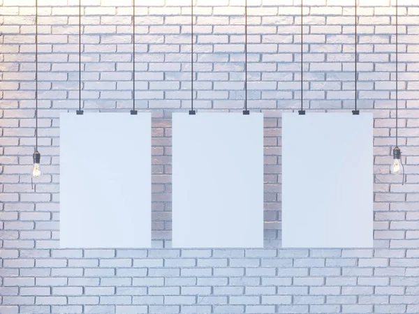Mockup Poster in art deco style interior. 3d render. white brick wall. illustration
