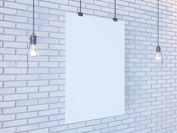 Mockup Poster in art deco style interior. 3d render. white brick wall. illustration — Stok fotoğraf