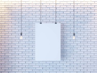 Mockup Poster in art deco style interior. 3d render. white brick wall. illustration