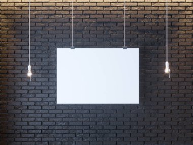 Art deco tarzı iç mockup Poster. 3D render. siyah tuğla duvar. illüstrasyon