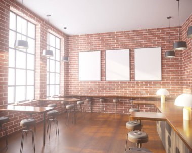 Art deco tarzı iç mockup Poster. 3D render. kafe. illüstrasyon 