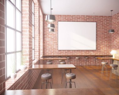 Art deco tarzı iç mockup Poster. 3D render. kafe. illüstrasyon 