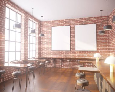 Art deco tarzı iç mockup Poster. 3D render. kafe. illüstrasyon 