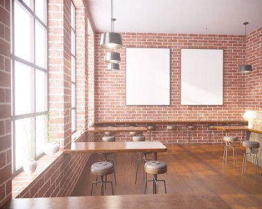 Art deco tarzı iç mockup Poster. 3D render. kafe. illüstrasyon 