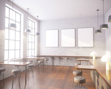 Art deco tarzı iç mockup Poster. 3D render. kafe. illüstrasyon 