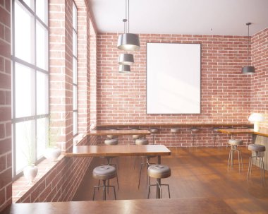 Art deco tarzı iç mockup Poster. 3D render. kafe. illüstrasyon 