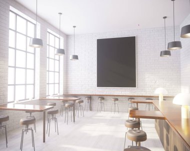 Art deco tarzı iç mockup Poster. 3D render. kafe. illüstrasyon 