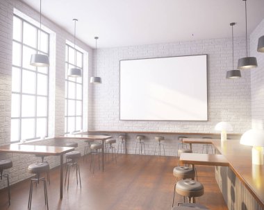 Art deco tarzı iç mockup Poster. 3D render. kafe. illüstrasyon 