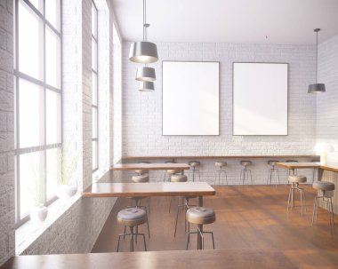 Art deco tarzı iç mockup Poster. 3D render. kafe. illüstrasyon 