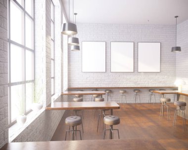 Art deco tarzı iç mockup Poster. 3D render. kafe. illüstrasyon 