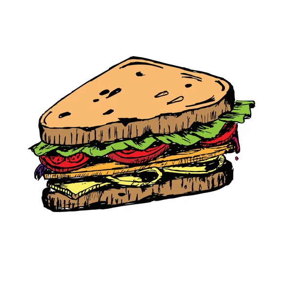 Boceto de sándwich. con tomates y hierbas . — Vector de stock